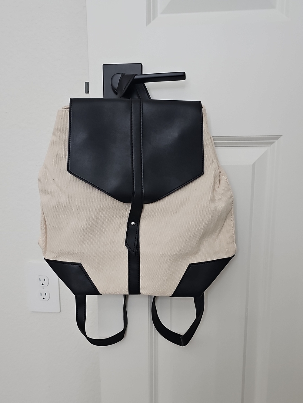 Deux Lux Demi Canvas Vegan Leather Backpack Cream Black Mini Rucksack NWOT